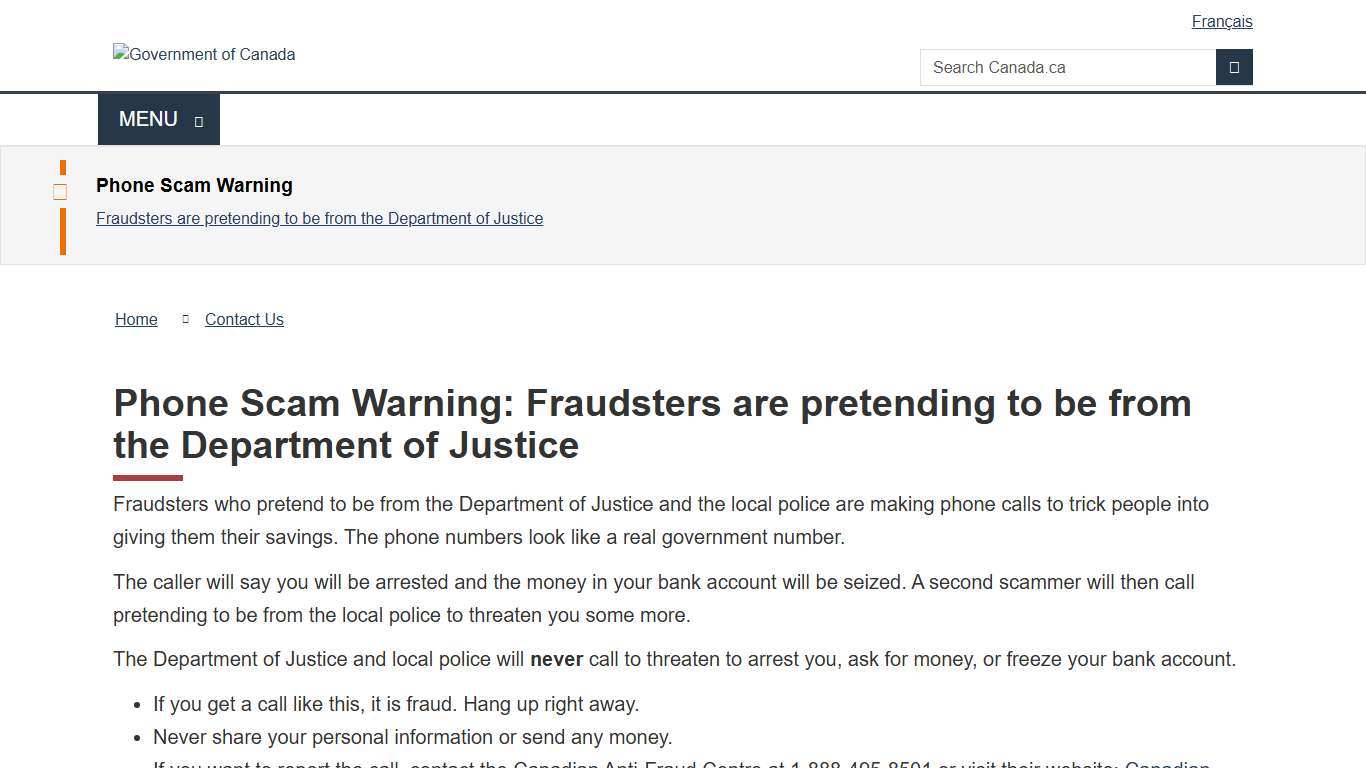 Phone Scam Warning: Fraudsters are pretending to be from the Department of Justice